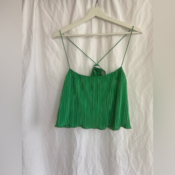 Good American Plisse Bungee Strap Crop Top in Summer Green - Size 1/2 Size S/M - Picture 2 of 13
